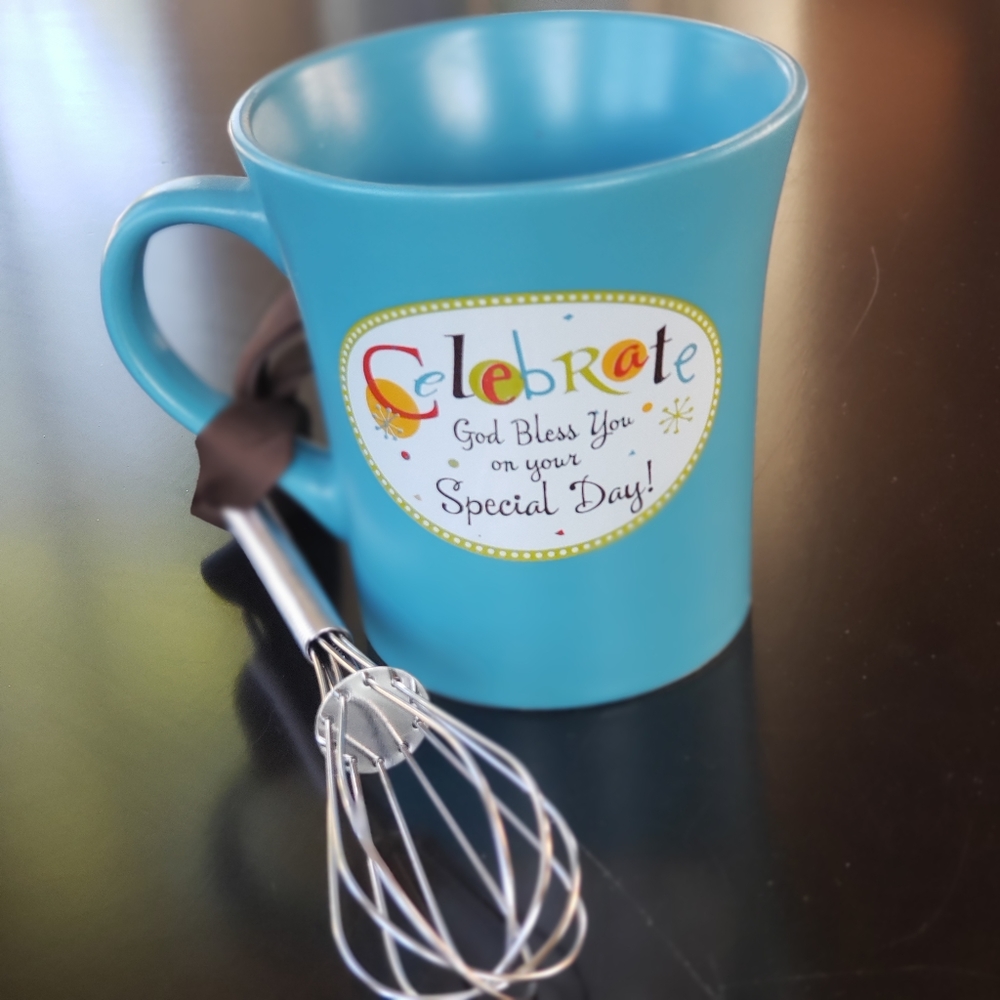 GOD BLESS Bless You Gift  Mug Cake with Wisk Celebrate  Special Day Religious